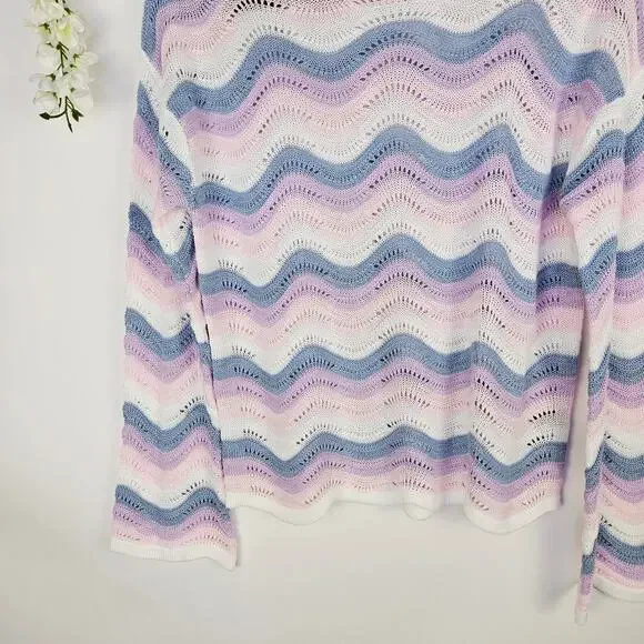 Pastel Wave Open Knit Sweater Large Cottage Y2K Soft Girl Lightweight Coquette - Picture 5 of 12